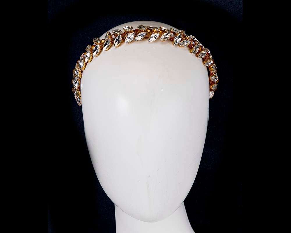 Fascinators Online - Petite gold crystal fascinator headband