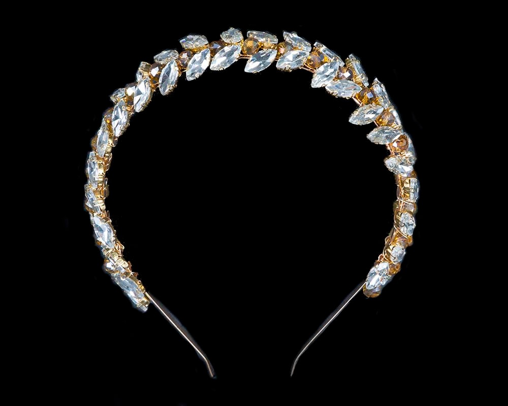 Fascinators Online - Petite gold crystal fascinator headband