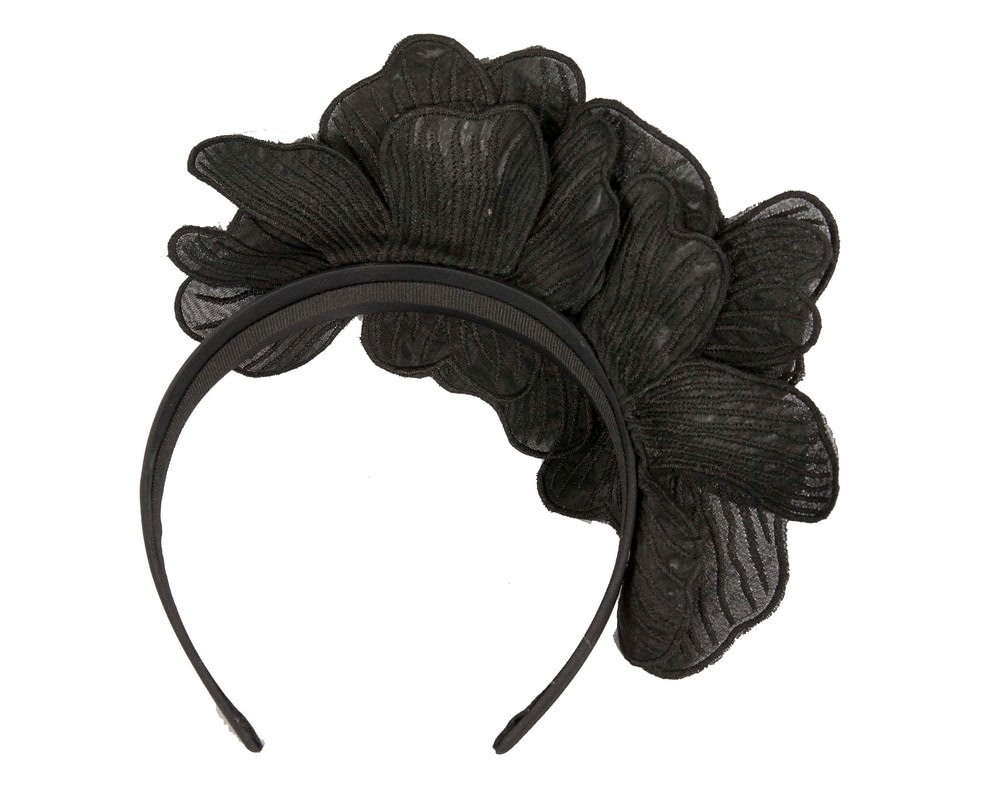Black flower headband fascinator by Max Alexander - Image 4