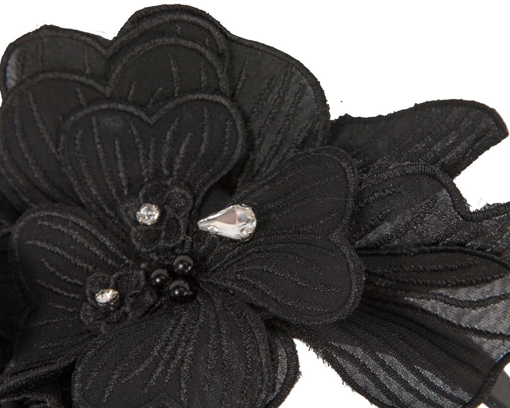 Black flower headband fascinator by Max Alexander - Image 3