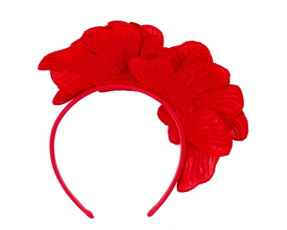 Red flower headband fascinator by Max Alexander - Image 4
