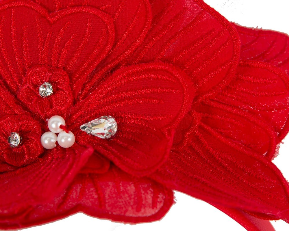 Red flower headband fascinator by Max Alexander - Image 3