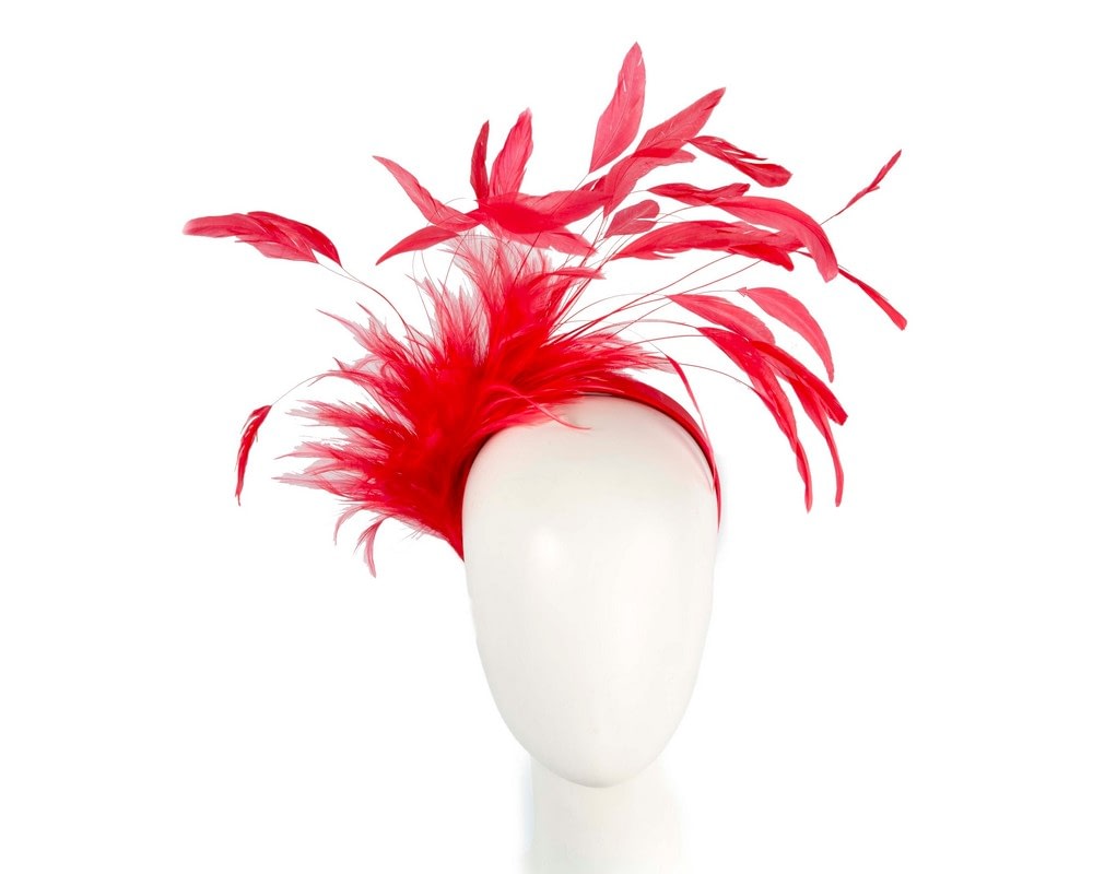 Fascinators Online - Large red feathers fascinator headband