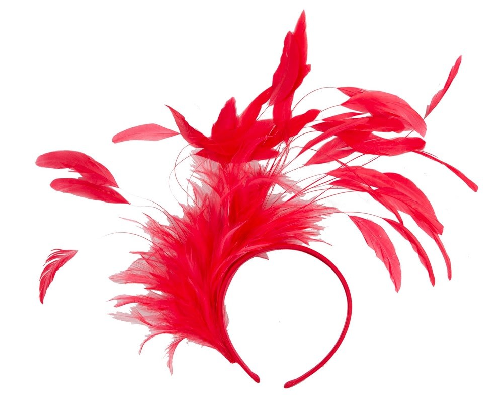 Fascinators Online - Large red feathers fascinator headband