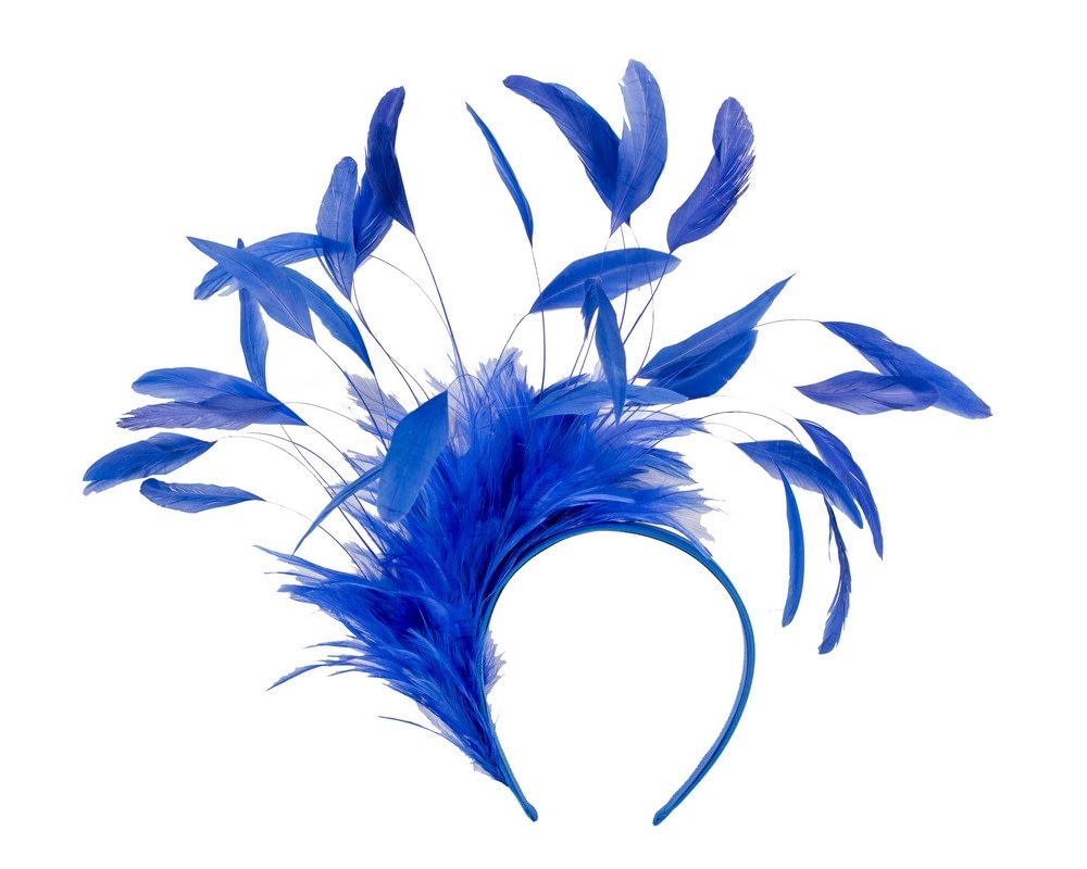 Fascinators Online - Large royal blue feathers fascinator headband