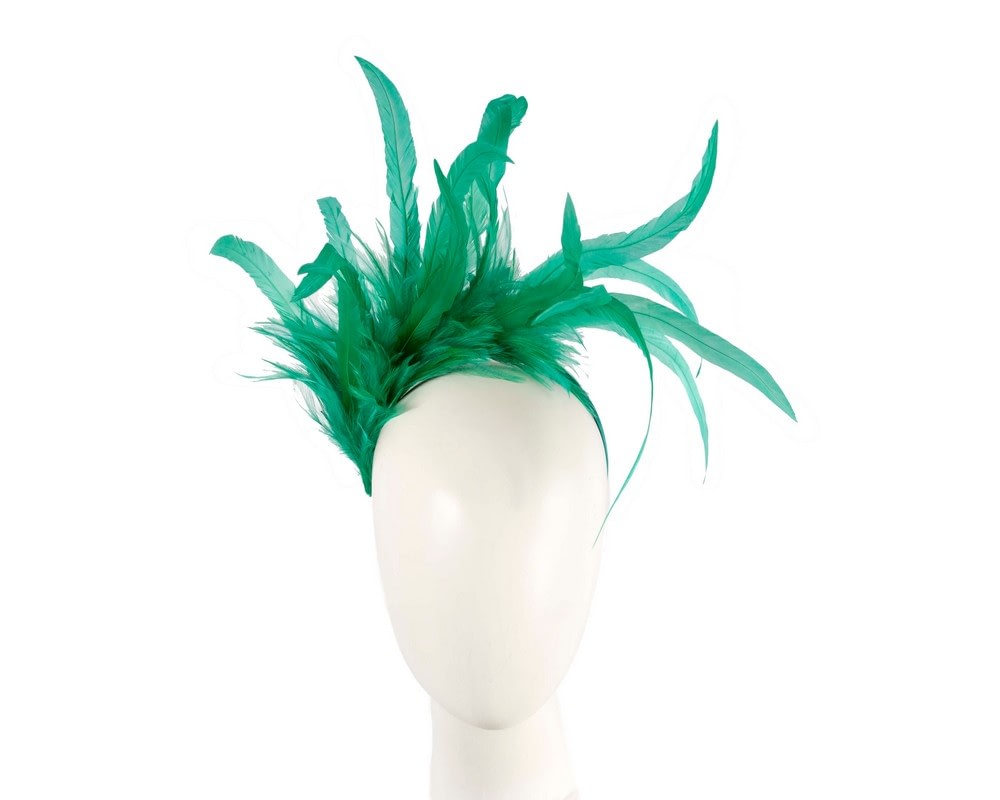 Fascinators Online - Large green feathers fascinator headband