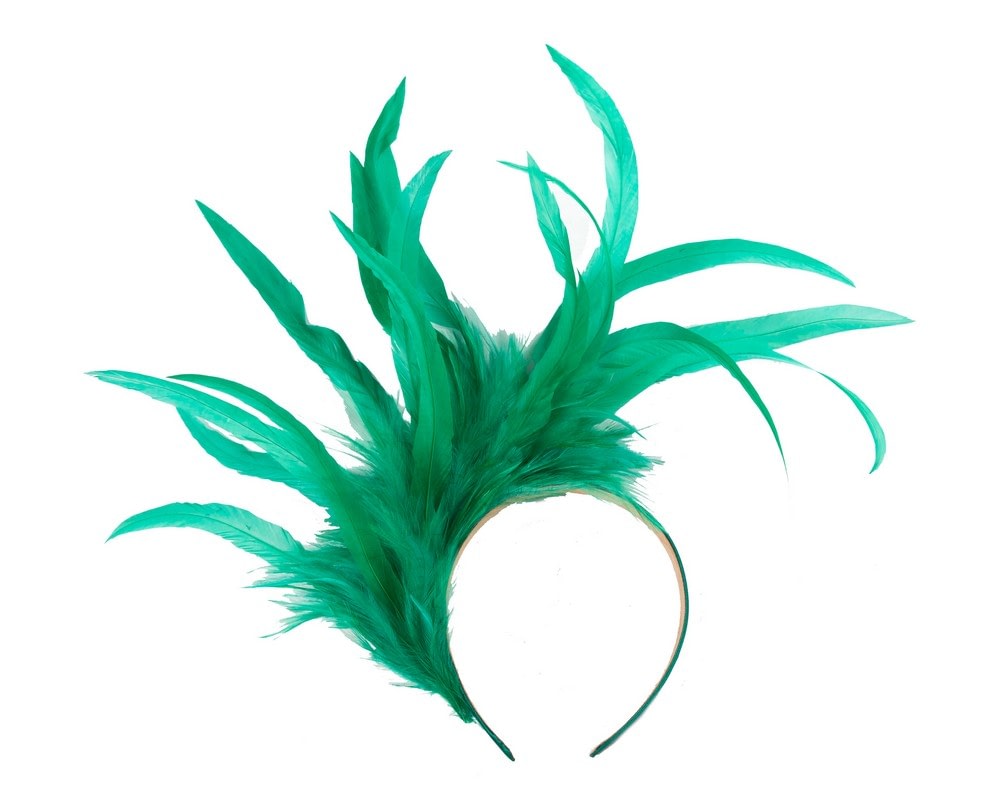 Fascinators Online - Large green feathers fascinator headband