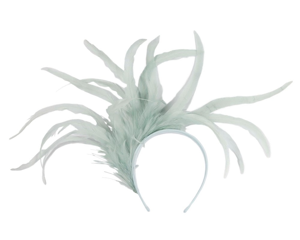 Fascinators Online - Large light blue feathers fascinator headband