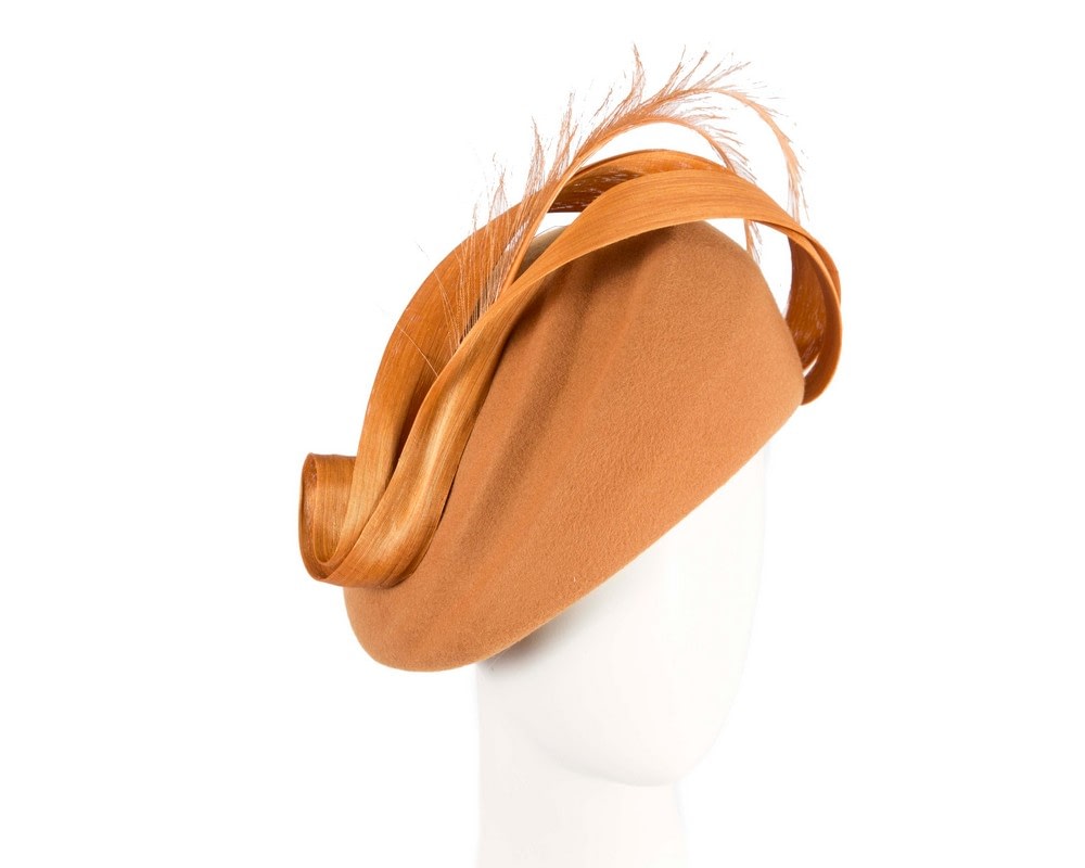 Fascinators Online - Designers rust orange felt hat by Fillies Collection