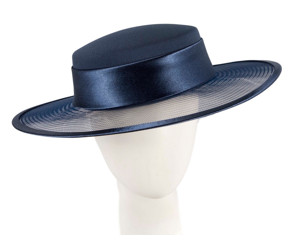 Fascinators Online - Navy boater hat by Cupids Millinery Melbourne