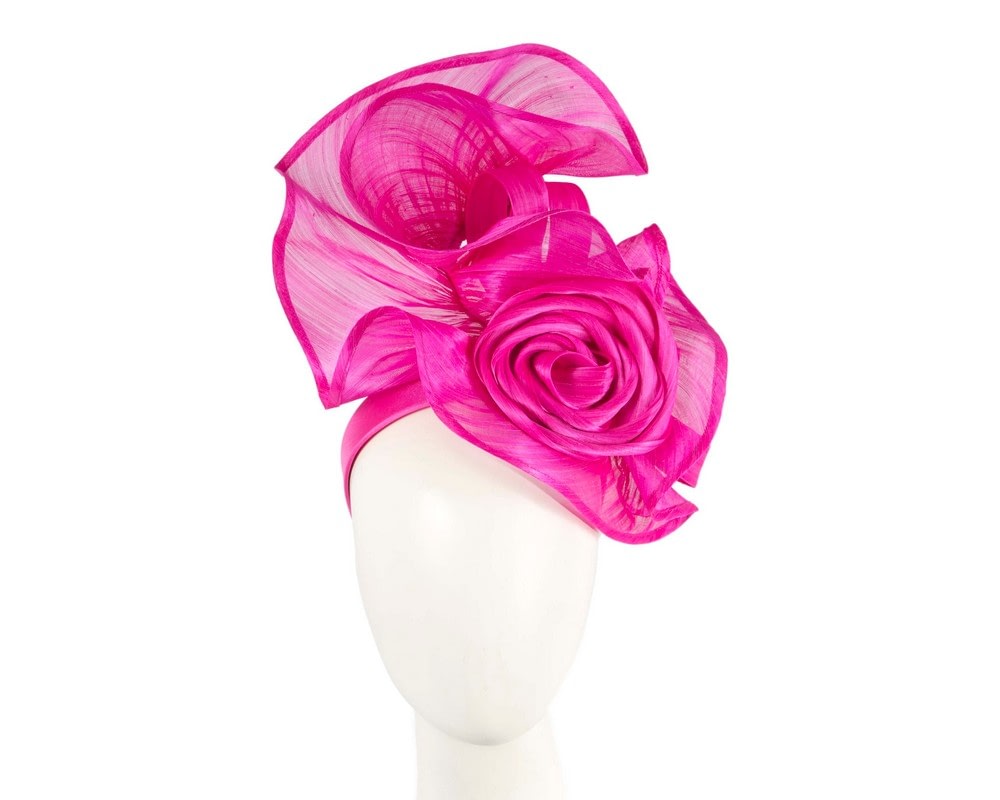 Fascinators Online - Hot Pink sculptured silk abaca fascinator by Fillies Collection