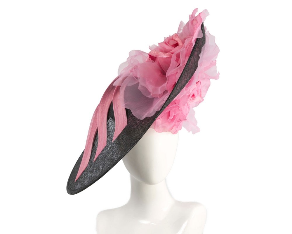 Fascinators Online - Large black & pink plate racing fascinator by Fillies Collection
