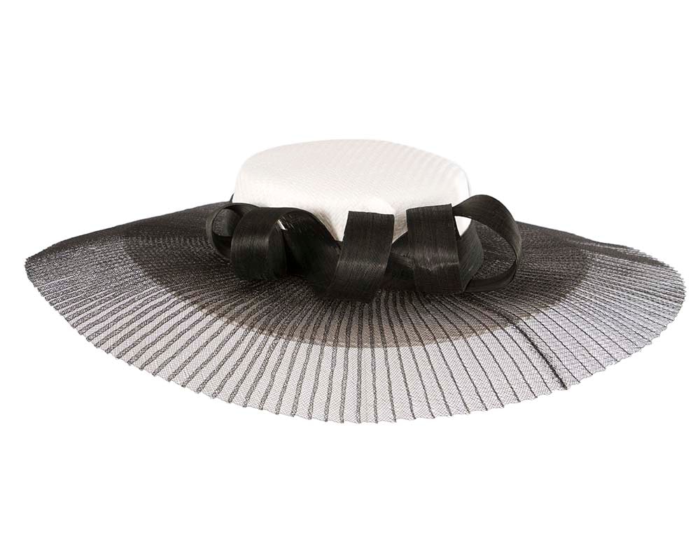 White & black wide brim boater hat by Fillies Collection - Fascinators Online White & black wide brim boater hat by Fillies Collection - Image 6
