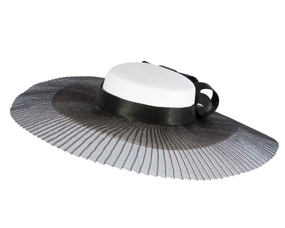 White & black wide brim boater hat by Fillies Collection - Fascinators Online White & black wide brim boater hat by Fillies Collection - Image 4