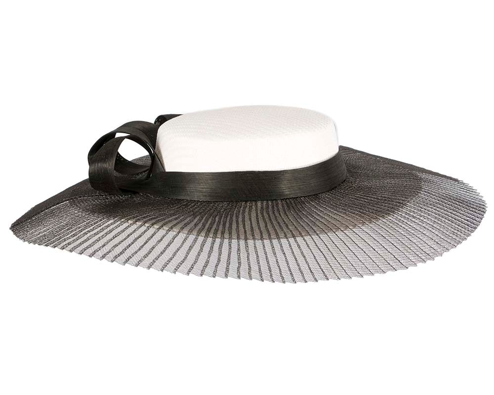 White & black wide brim boater hat by Fillies Collection - Fascinators Online White & black wide brim boater hat by Fillies Collection - Image 3