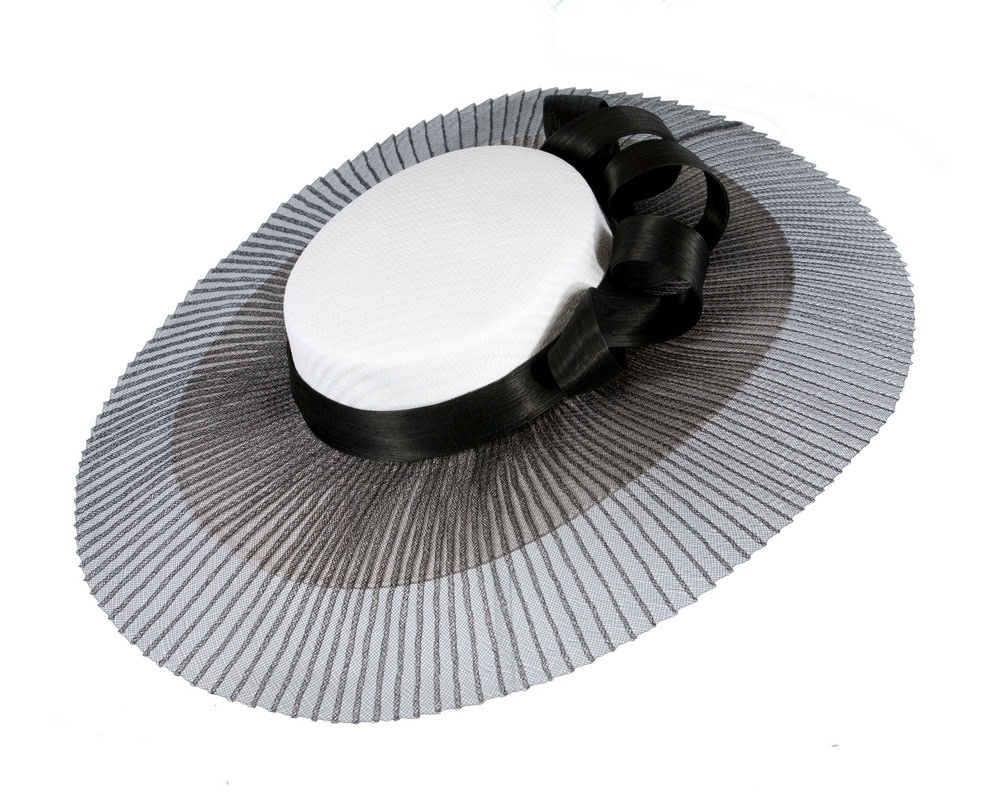 Fascinators Online - White & black wide brim boater hat by Fillies Collection