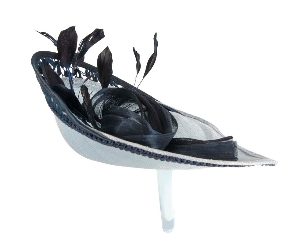 Blue & navy sinamay & lace fascinator by Fillies Collection - Fascinators Online Blue & navy sinamay & lace fascinator by Fillies Collection - Image 4