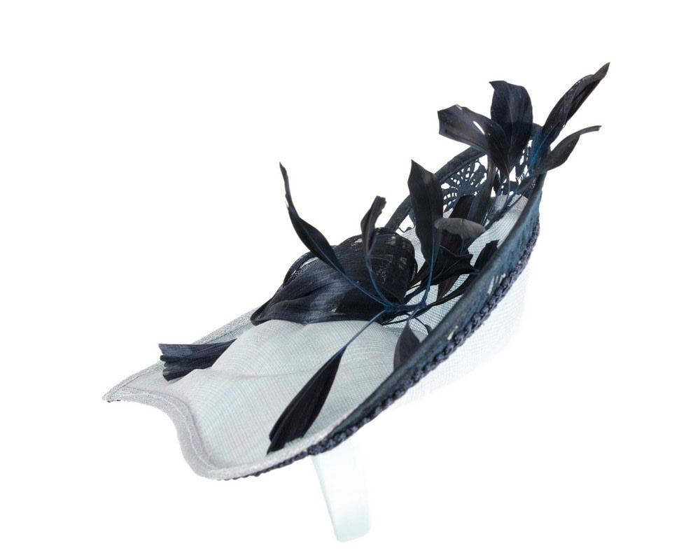 Blue & navy sinamay & lace fascinator by Fillies Collection - Fascinators Online Blue & navy sinamay & lace fascinator by Fillies Collection - Image 3