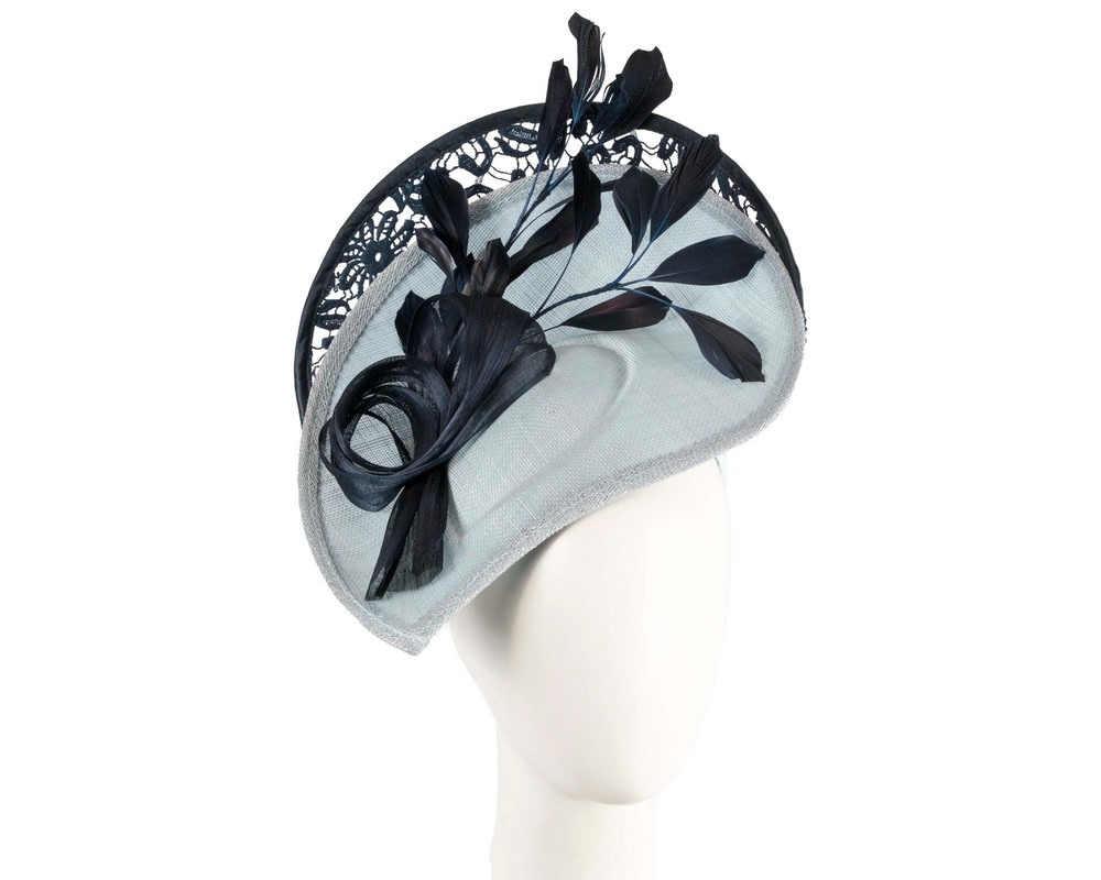 Fascinators Online - Blue & navy sinamay & lace fascinator by Fillies Collection