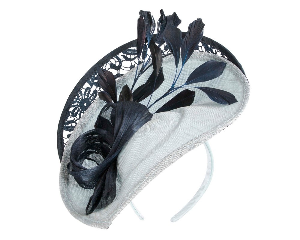 Fascinators Online - Blue & navy sinamay & lace fascinator by Fillies Collection