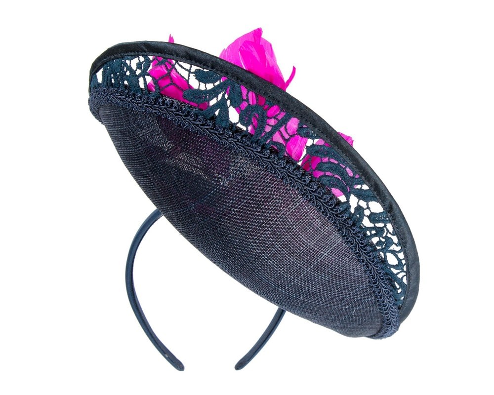 Navy & fuchsia sinamay & lace fascinator by Fillies Collection - Image 6