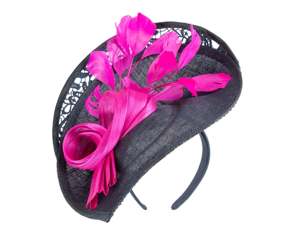 Fascinators Online - Navy & fuchsia sinamay & lace fascinator by Fillies Collection