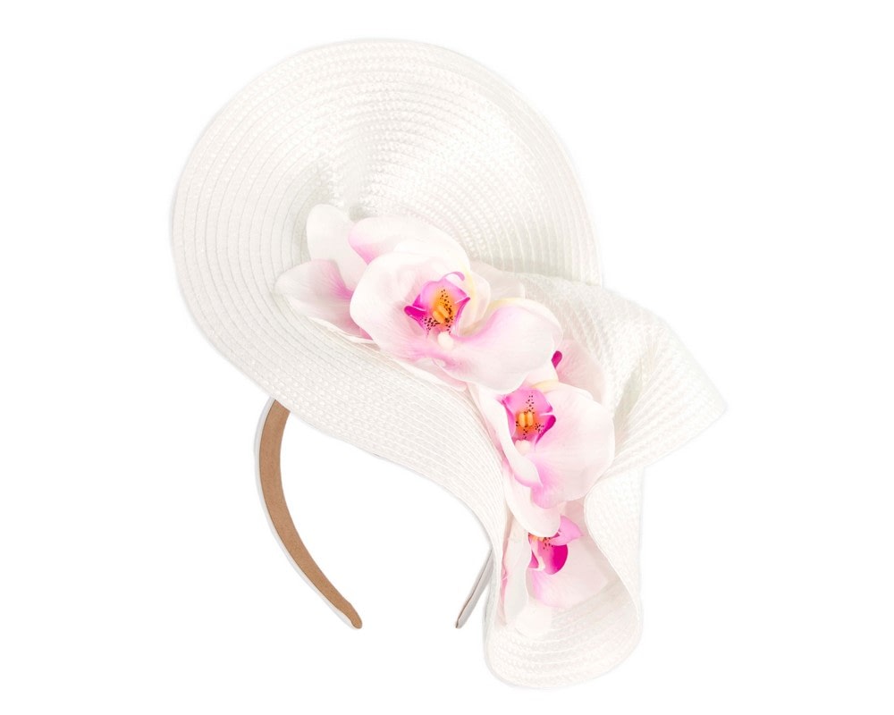 Fascinators Online - Astonishing white fascinator with pink orchids by Fillies Collection