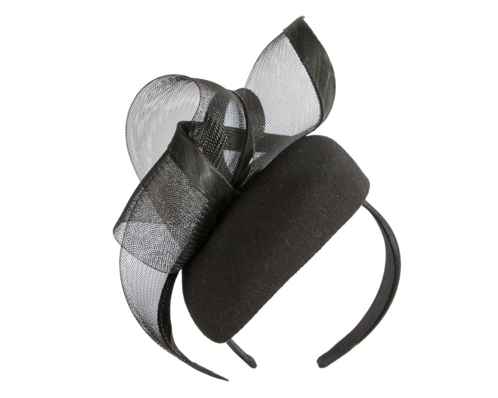 Fascinators Online - Elegant Black Pillbox Fascinator for Winter Racing