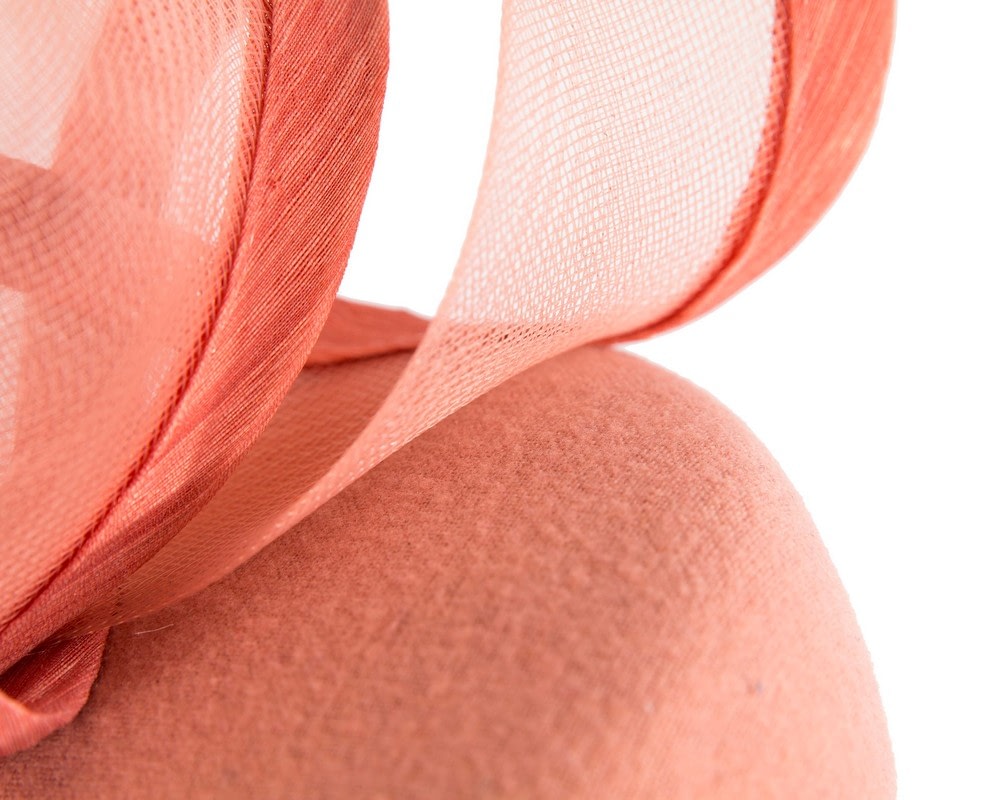 Elegant Coral Pillbox Fascinator for Winter Racing - Fascinators Online Elegant Coral Pillbox Fascinator for Winter Racing - Image 5