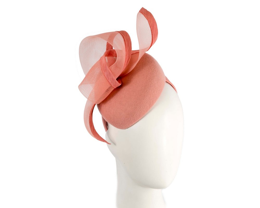 Fascinators Online - Elegant Coral Pillbox Fascinator for Winter Racing