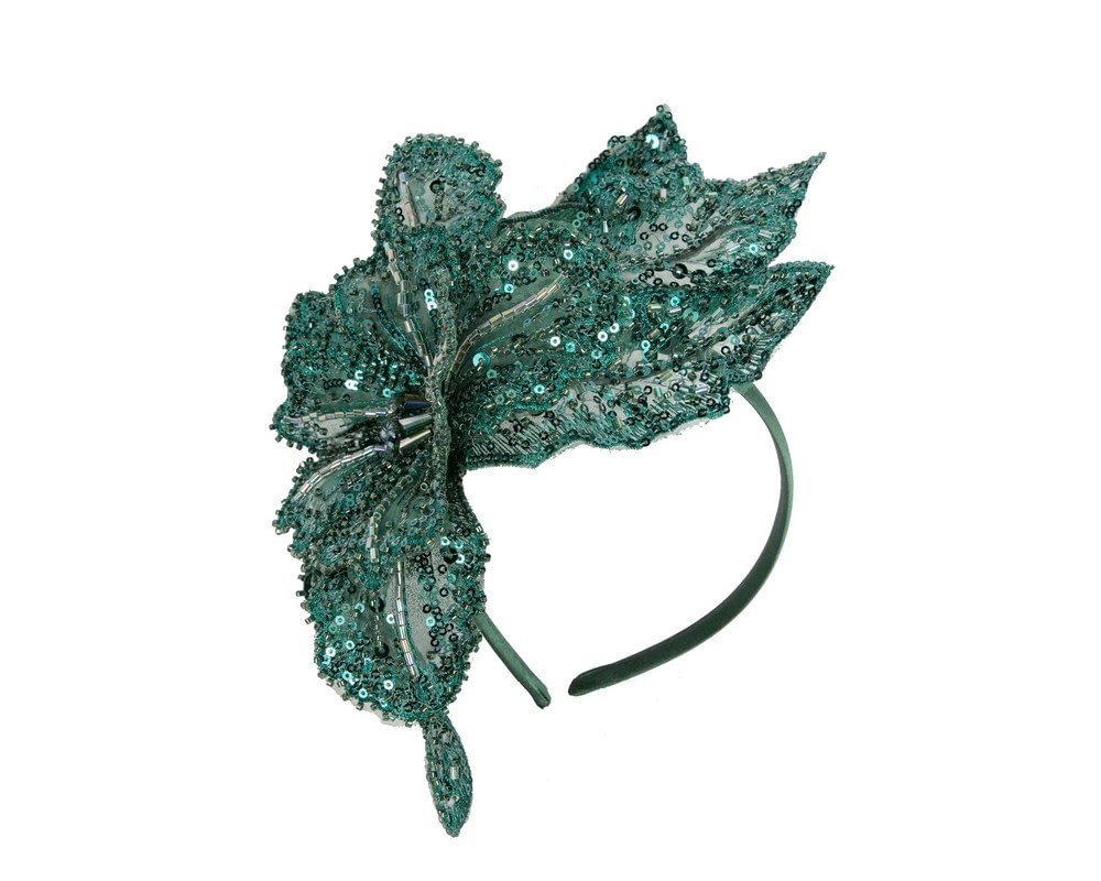 Fascinators Online - Sparkling Dark Green Fascinator with Sequins by Fillies Collection