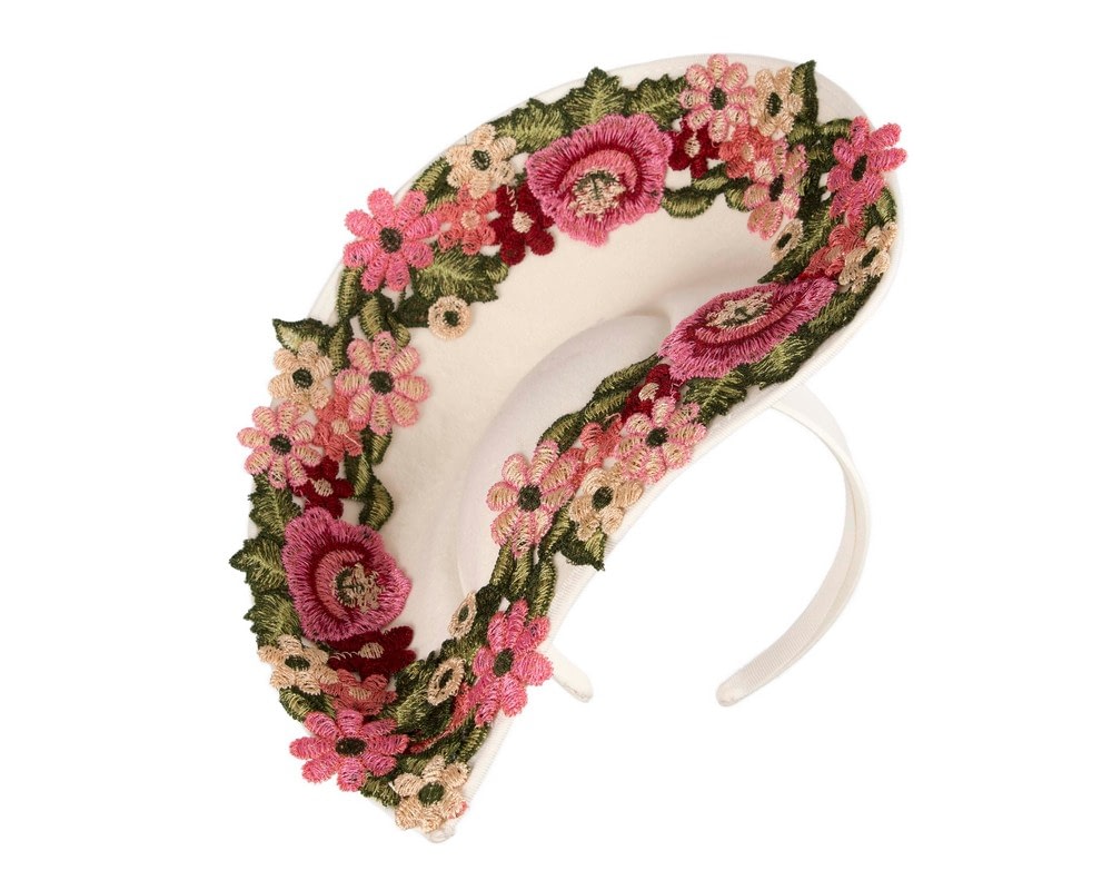 Fascinators Online - Cream Floral Fascinator with Embroidered Lace - Fillies Collection