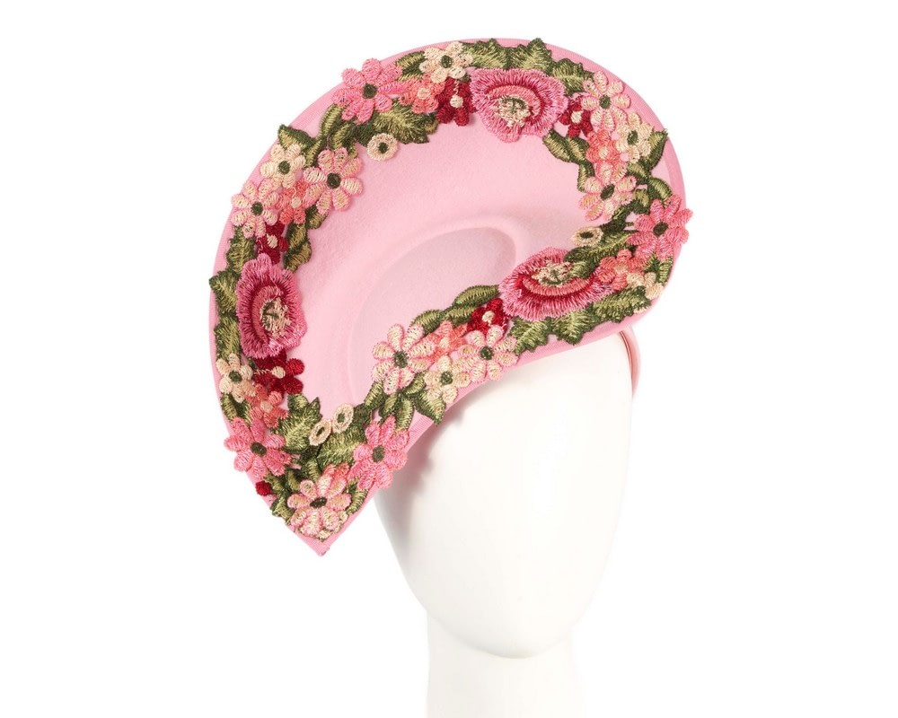Fascinators Online - Pink Floral Fascinator with Embroidered Lace - Fillies Collection