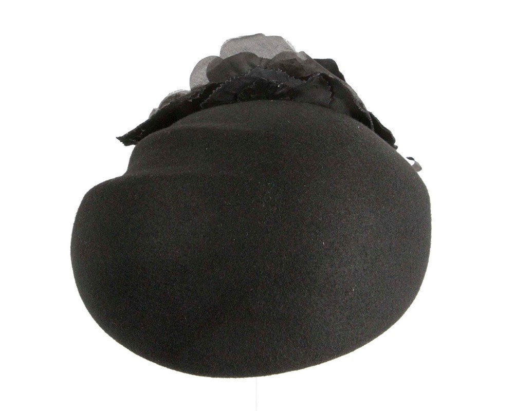 Black Felt Beret Hat with Flower - Image 3