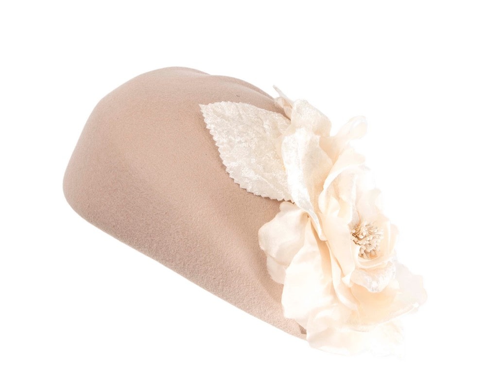 Nude Felt Beret Hat with Flower - Image 6