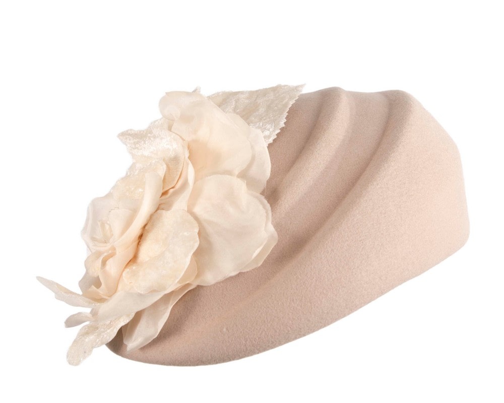 Fascinators Online - Nude Felt Beret Hat with Flower
