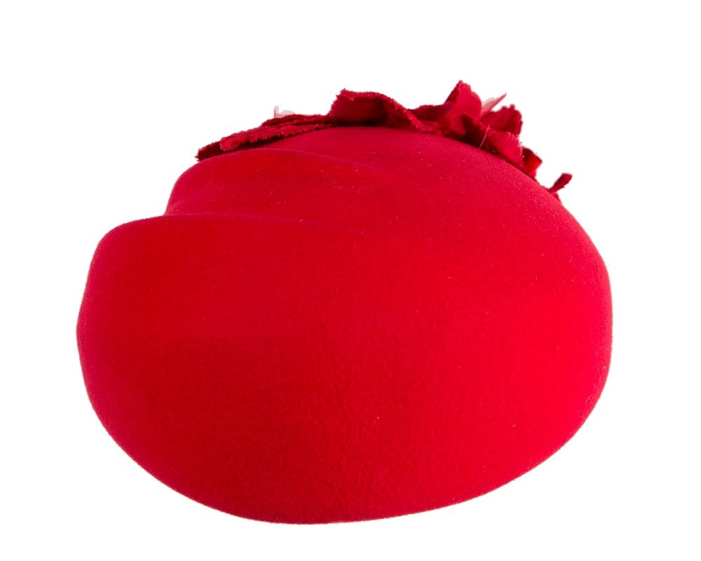 Red Felt Beret Hat with Flower - Image 3
