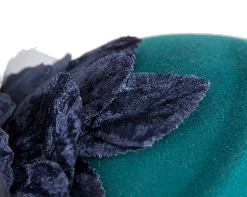 Teal Felt Beret Hat with Navy Flower - Image 5