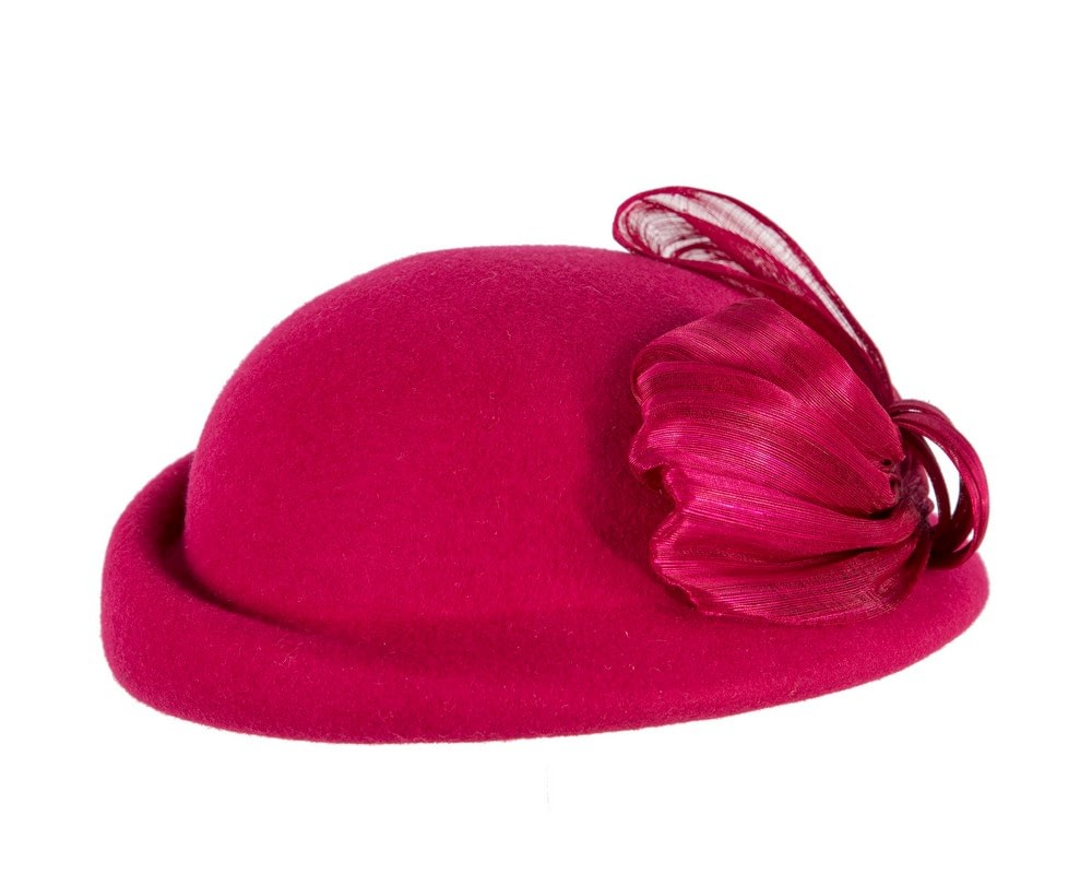 Bold Magenta Felt Hat with Silk Abaca Bow - Image 6
