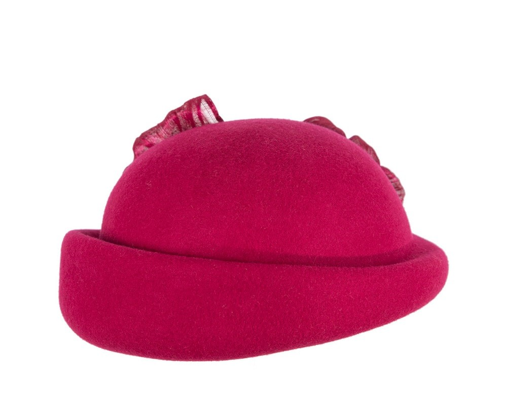 Bold Magenta Felt Hat with Silk Abaca Bow - Image 3