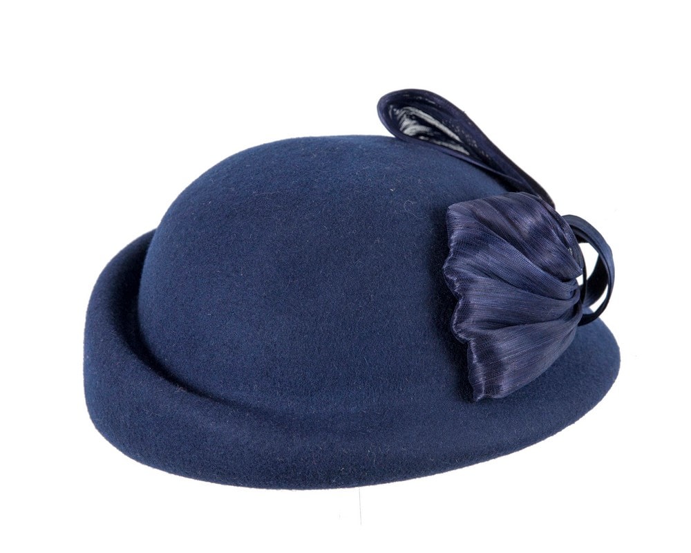 Bold Navy Felt Hat with Silk Abaca Bow - Fascinators Online Bold Navy Felt Hat with Silk Abaca Bow - Image 6