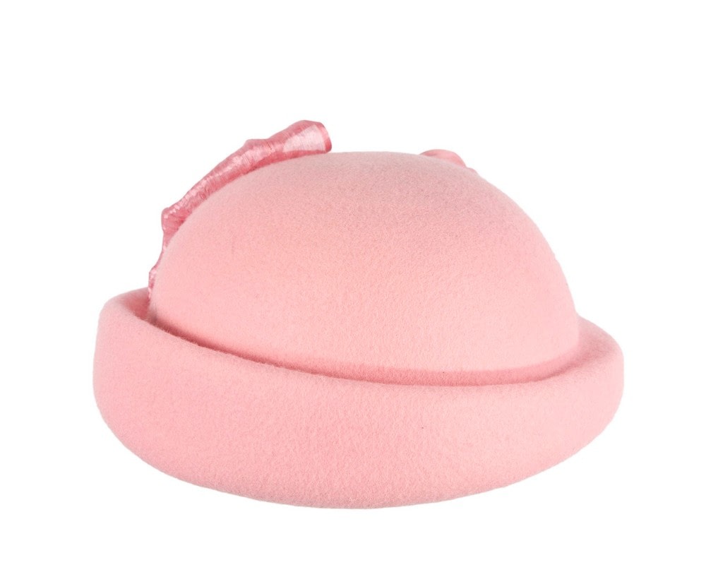 Bold Pink Felt Hat with Silk Abaca Bow - Image 3