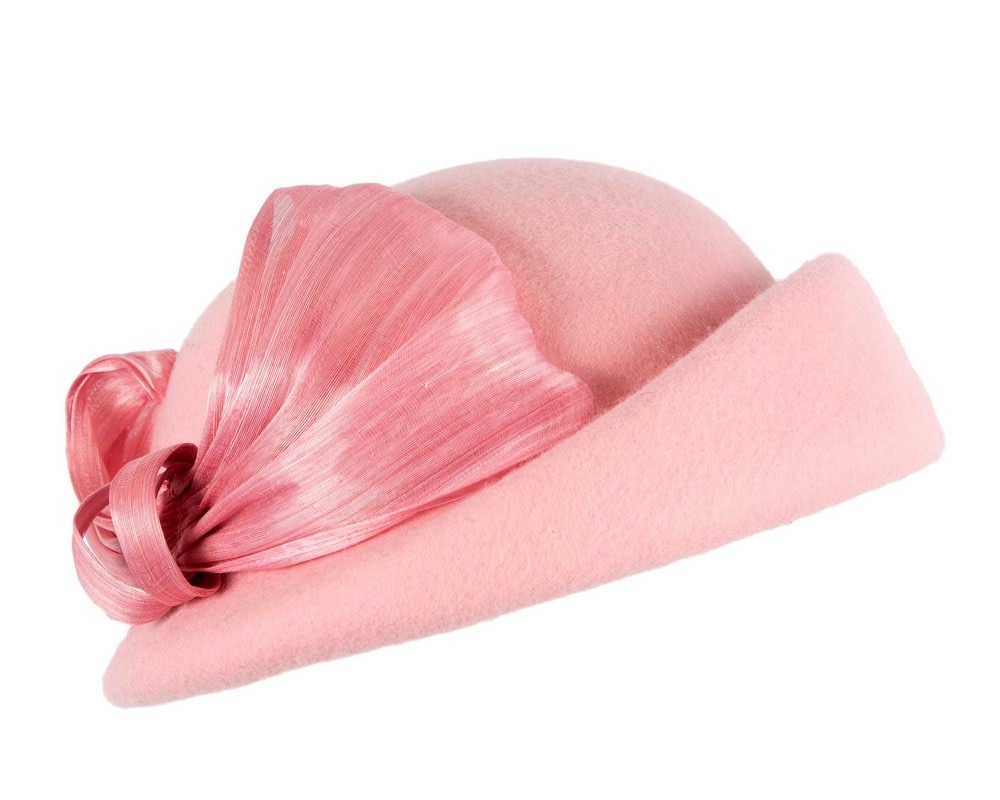 Fascinators Online - Bold Pink Felt Hat with Silk Abaca Bow