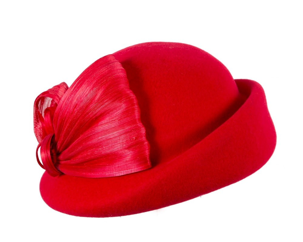Fascinators Online - Bold Red Felt Hat with Silk Abaca Bow