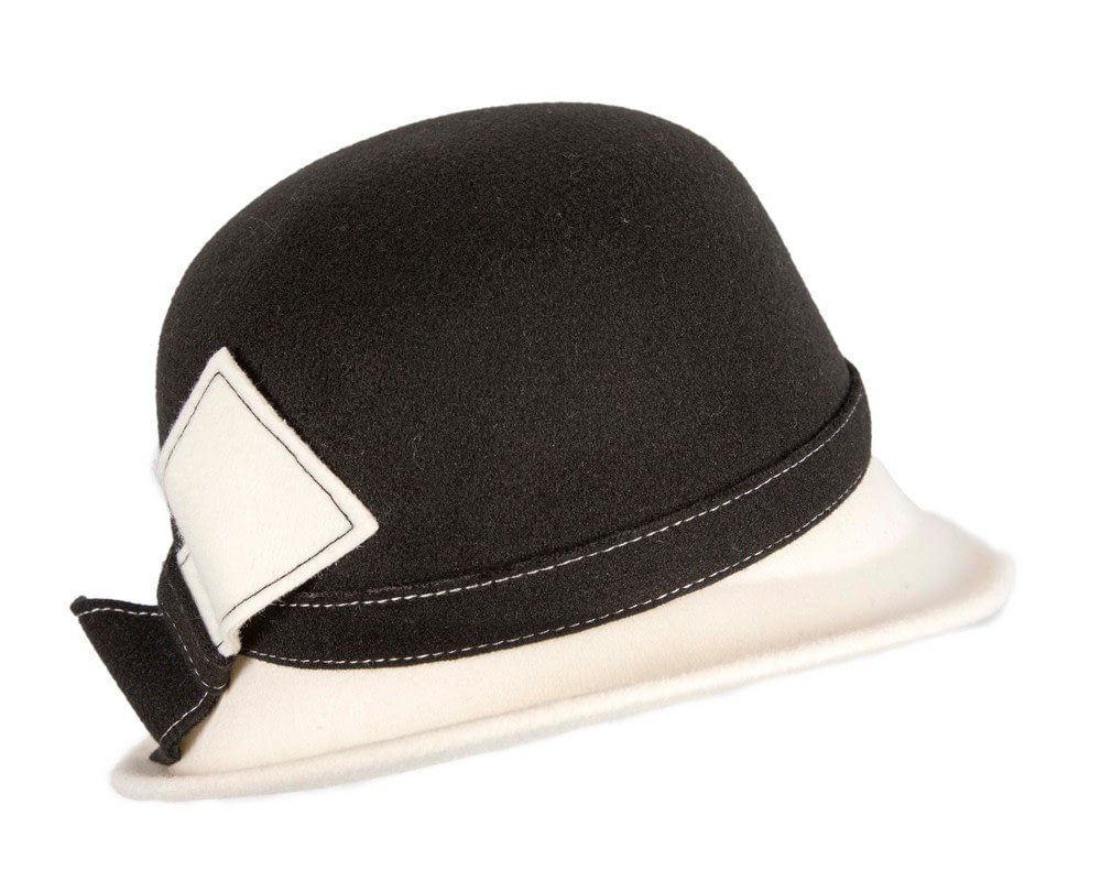 Fascinators Online - Black and Cream two-tone winter fashion hat