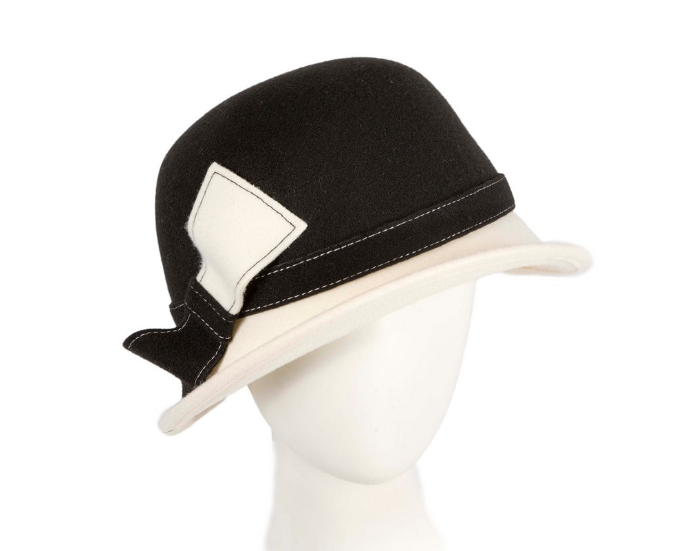 Fascinators Online - Black and Cream two-tone winter fashion hat
