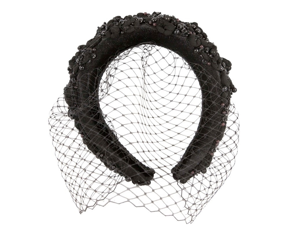 Fascinators Online - Black lace fascinator headband with veil by Max Alexander