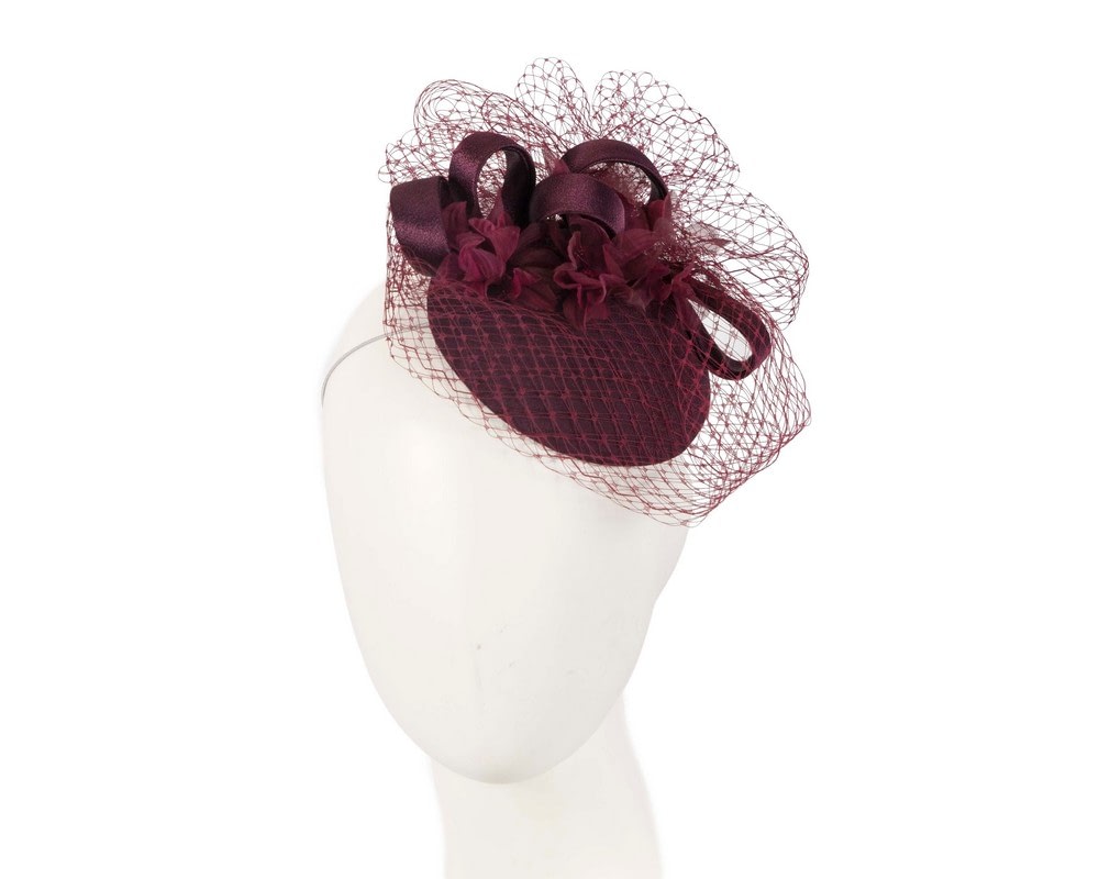 Fascinators Online - Custom made burgundy cocktail hat by Cupids Millinery