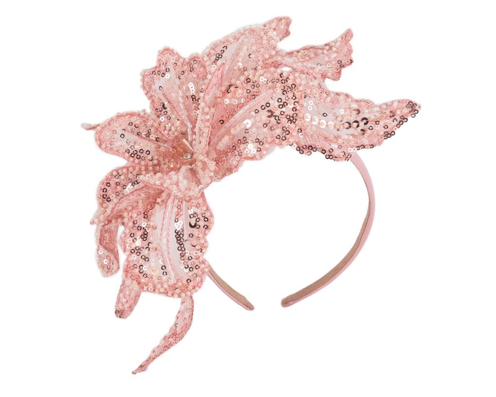 Fascinators Online - Sparkling Dusty Pink Fascinator with Sequins by Fillies Collection