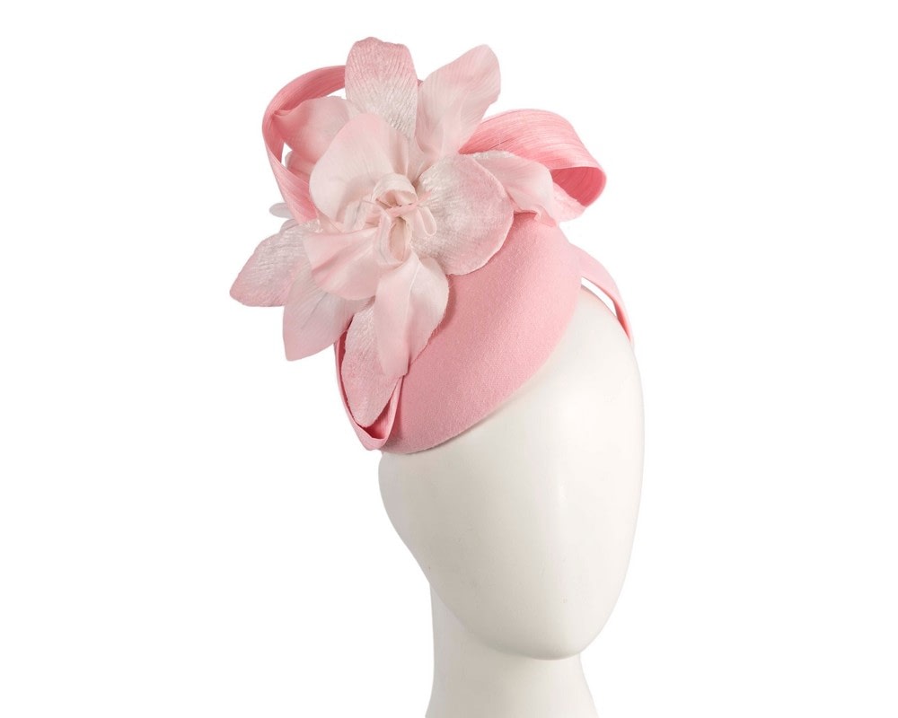 Fascinators Online - Tall pink felt pillbox with flower by Fillies Collection